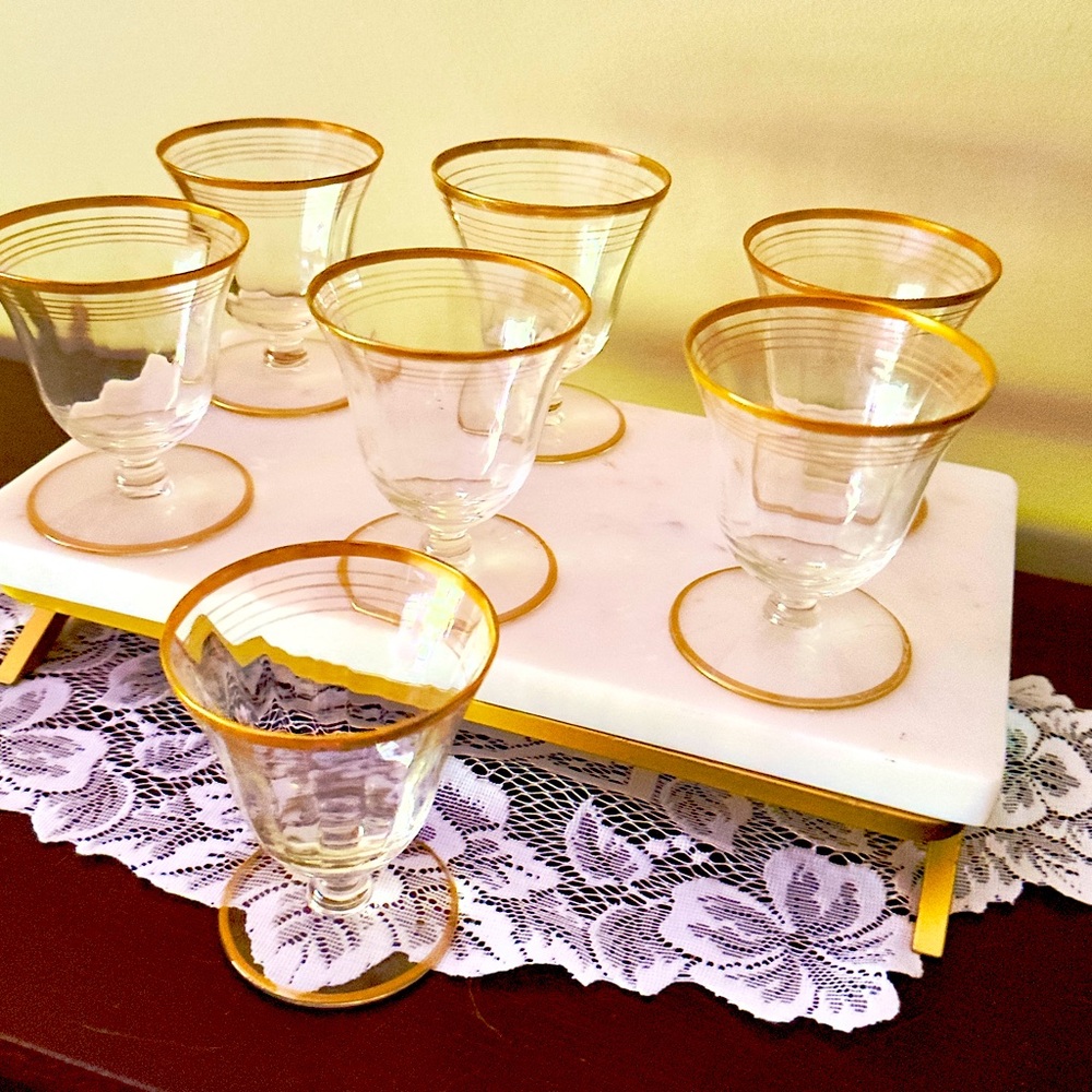 Elegant Gold-Rimmed Glass Goblet Set